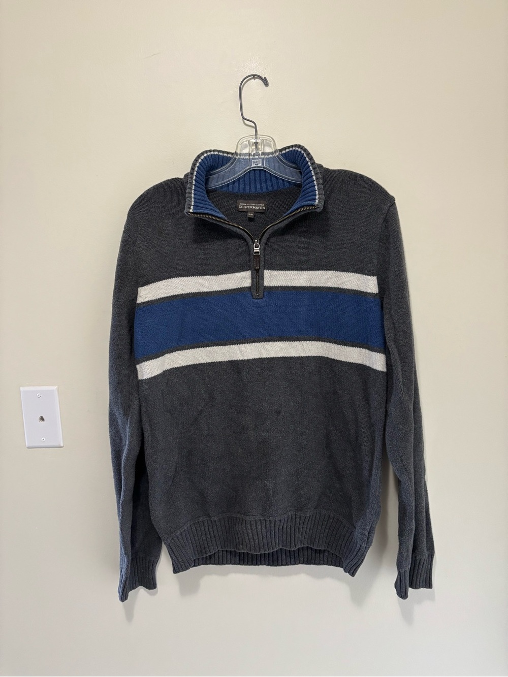 Denver Hayes Classic Fit Quarter-Zip Mock Neck Sweater Medium